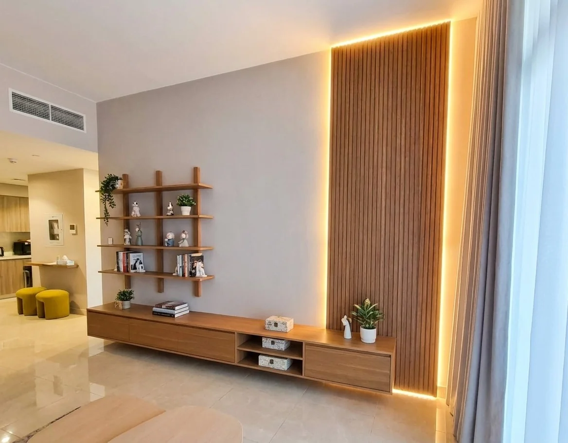 Al Barsha South Apartment — Living Area with TV unit
